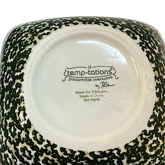 Temptations By Tara Old World Set Of 2 Green Flowal Nesting Bowles 1Qt and 1.5Qt - Picture 4 of 8